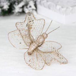 Цена за 2шт. Украшение новогоднее "Сияющая бабочка" 18*15 см, Шампань