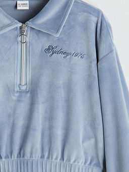 Polo Yaka Kadife K?z ?ocuk Sweatshirt