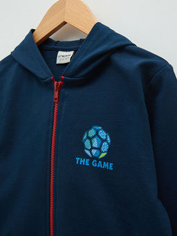 Kap??onlu Bask?l? Uzun Kollu Erkek ?ocuk Fermuarl? Sweatshirt - Waikiki фото 3