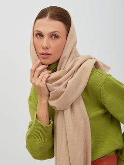 в составе шерсть Большой, мягкий, теплый двусторонний однотонный меланжевый палантин - Tantino фото 4