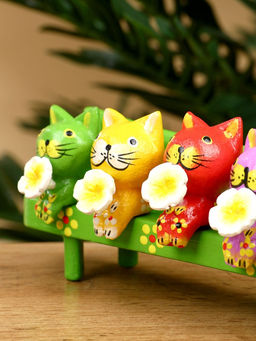 Сувенир «Котята на скамейке», 19×8×6 см, дерево, зелёный