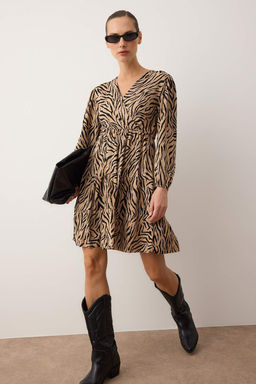 TRENDYOLMILLA K?rm?z? Retro Bask?l? Skater/Belden Ac?lan Kruvaze Yaka Mini Esnek Orme Elbise TWOAW22EL0104 фото 17