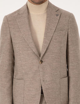 Bej Slim Fit Y_n Ka_mir Kar___ml_ Mikro Desenli Ceket - Cacharel фото 7