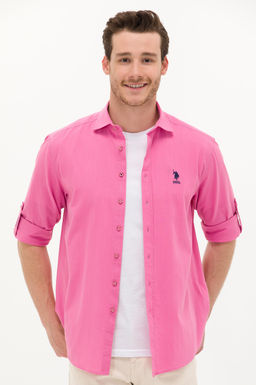 U. S. Polo Assn Мужская розовая базовая рубашка из льна - U.s. polo assn фото 3