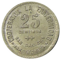 Монета 25 сентимо 1923 года Испания  Барселона