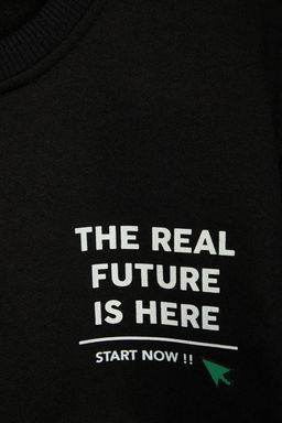 TRENDYOL MAN Siyah Regular/Normal Kesim Bisiklet Yaka Yaz? Bask?l? Ici Polarl? Sweatshirt TMNAW25SW00179 - Trendyolmilla фото 7