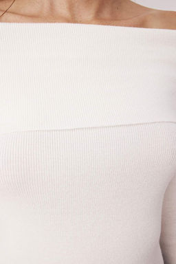 Ekru Premium Iplik/Ozel Iplik Carmen Yaka Triko Kazak TWOAW26KZ00064 - Trendyolmilla фото 3