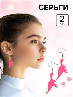 Серьги, набор украшений Минни Маус и Дино, розовые, золотой