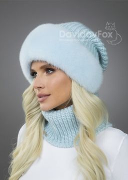Шапка Ника норка трикотаж голубая