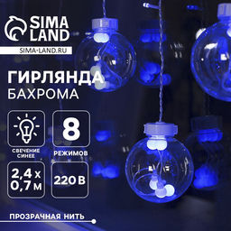 Гирлянда Бахрома 2.4?0.7 м с насадками Шарики, IP20, прозрачная нить, 108 LED, свечение синее, 8 режимов, 220 В