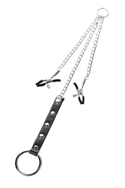 Зажимы для сосков с кольцом для пениса Metal by TOYFA, серебряные, 60 см