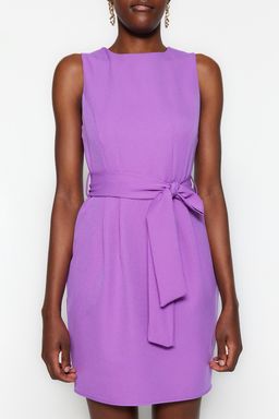 TRENDYOLMILLA Bordo Kusakl? Vucudu Saran Bisiklet Yaka Mini Dokuma Elbise TWOSS19AA0063  фото 3