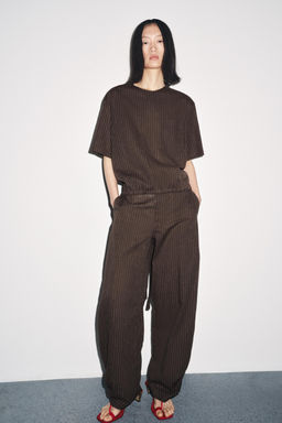 STRIPED LINEN BLEND BALLOON TROUSERS ZW COLLECTION