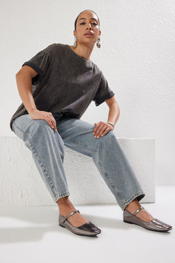 Trendyol Shoes Gumus Metalik Bantl? Kare Burun Mary JaneKad?n Babet TAKSS25BE00003 - Trendyolmilla фото 4