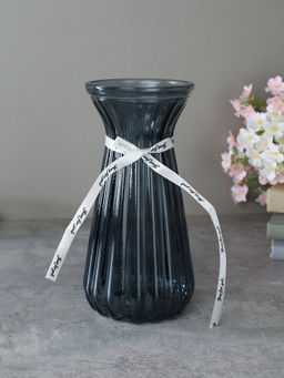 Ваза для цветов 22 см серая с лентой / WRD-147 /уп 30/ без индивидуальной упаковки - Галеонтрейд фото 2