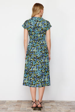 Lacivert Cicek Desenli A Kesim Kruvaze Yaka Viskon Midi Dokuma Elbise TWOSS24EL00607 - Trendyolmilla фото 6