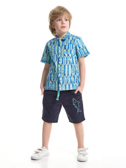 Рубашка на пуговицах из набивного полотна UD 7928 синий surf - Mini maxi фото 3