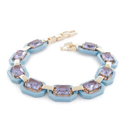 Браслет Октагон из голубой керамики с Александритом покрытие под золото, длина 18см