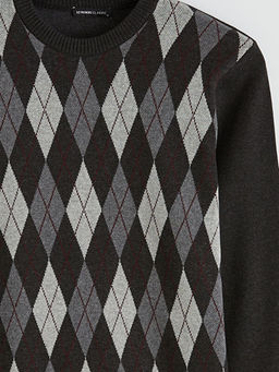 Bisiklet Yaka Baklava Desenli Erkek Triko Kazak