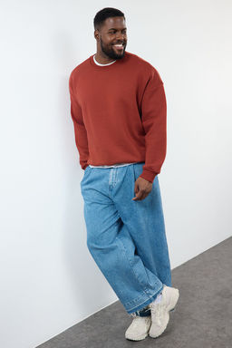 TRENDYOL MAN Buyuk Beden Ekru Oversize/Genis Kesim Ici Polarl? Basic Rahat Pamuklu Sweatshirt TMNAW25AO00027 - Trendyolmilla фото 2
