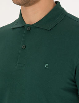 Koyu Ye_il Slim Fit %100 Pamuk K_vr_lmaz Polo Yaka Basic Ti__rt