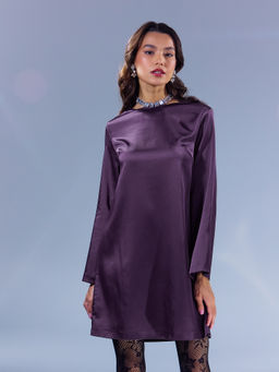 Платье женское мини в сливово-фиолетовом оттенке