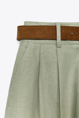 PLEATED BERMUDA SHORTS WITH LINEN BLEND AND BELT - Zara фото 6