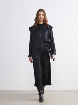 Beli Lastikli Saten Pileli Etek