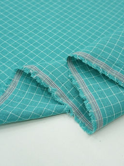 Вареный (стираный) хлопок Белая клетка (0.8*0.8см) на т.мятно-бирюзовом, ш.2.5м, хл-100% - Купава фото 5