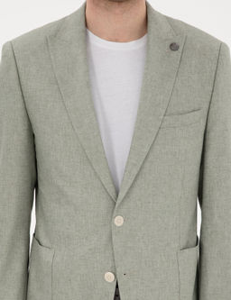 A__k Ye_il Ex. Slim Fit Keten Kar___ml_ Ceket