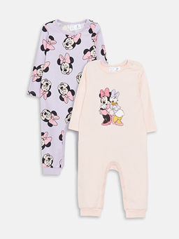 Bisiklet Yaka Uzun Kollu Minnie Mouse Bask?l? K?z Bebek Tulum 2li