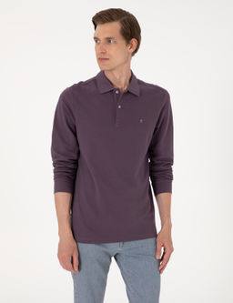 Mor Slim Fit K_vr_lmaz Polo Yaka Basic Pike Sweatshirt