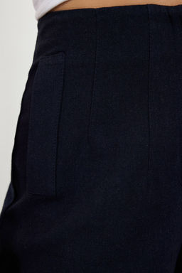 Lacivert Keten GorunumluWide Leg/Genis Paca Yuksek Bel Dokuma Pantolon TWOSS24PL00169 - Trendyolmilla фото 4