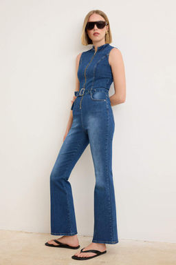 Koyu Mavi Kemerli Ispanyol Paca Denim Tulum TWOSS26TU00020 - Trendyolmilla фото 2