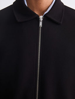 Standart Kal?p Polo Yaka Erkek Fermuarl? Sweatshirt