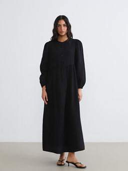 Bisiklet Yaka Balon Kollu M?slin Elbise