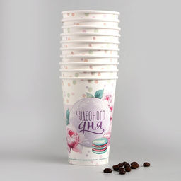 Цена за 10 шт. Стакан одноразовый бумажный для кофе "Чудесного дня", 400 мл