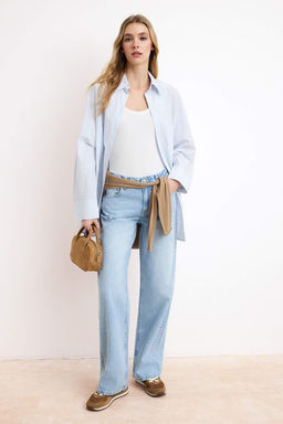 Ac?k Mavi DOKUMLU Normal Bel %100 Pamuk Wide Leg Jeans TWOSS26JE00135