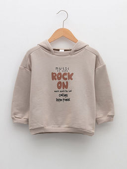 Uzun Kollu Bask?l? Erkek Bebek Hoodie