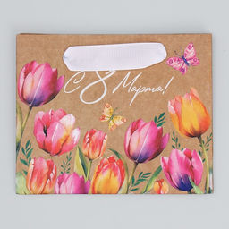 Цена за 3 шт. Пакет подарочный крафтовый, упаковка, 8 марта, S 12?15?5.5 см