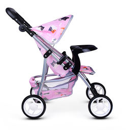 Коляская кукольная трость, металлическая, с корзиной, столиком и козырьком