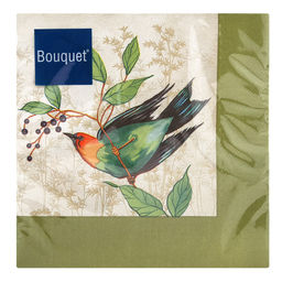 Салфетки бумажные Art Bouquet 33х33см, 3-х слойные, 20 штук в упаковке, 100% целлюлоза, Рисунок с птицами (Россия)  фото 2