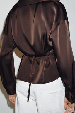 BLUSA SATINADA CINTUR?N / Marr?n - Zara фото 10
