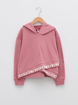 Kap??onlu Bask?l? Uzun Kollu K?z ?ocuk Sweatshirt
