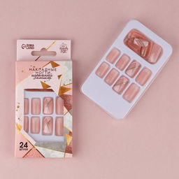 Накладные ногти Геометрия, 24 шт., клеевые пластины, форма квадрат, розовые - Beauty fox фото 2