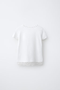 CAMISETA TACHAS BAJO LACE / Blanco - Zara фото 2