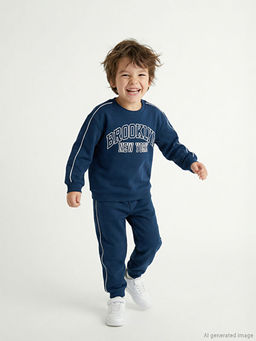 New York Bask?l? Erkek ?ocuk Kal?n Sweatshirt ve E?ofman Alt?