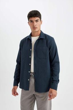 Хлопковая рубашка с длинными рукавами и воротником поло стандартного кроя