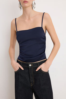 Lacivert Arkadan Baglamal? Saten Party Bluz TPRSS26BZ00042 - Trendyolmilla фото 4