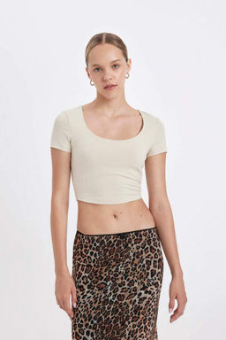 Базовая футболка с короткими рукавами и U-образным вырезом - Defacto фото 3